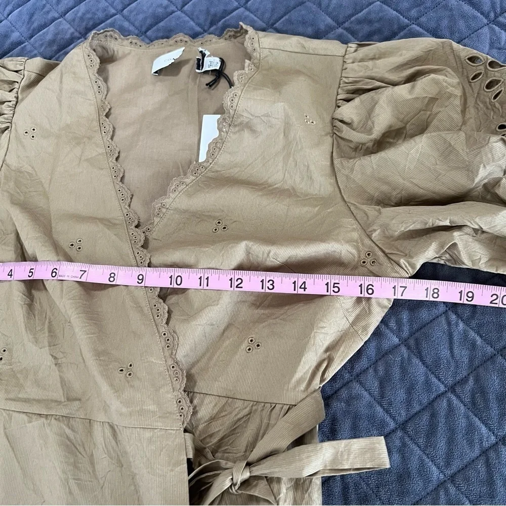 Coach Midi Dress Women’s 4 Eyelet Wrap Milkmaid Cottage Pockets Olive FF